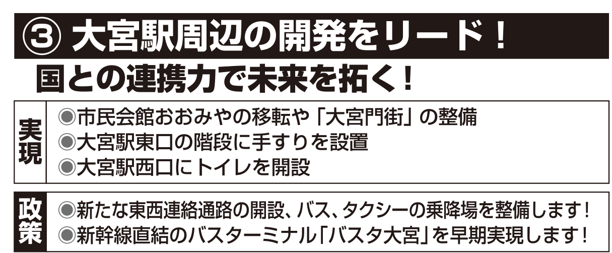 選挙公報記載の大宮駅周辺開発と交通結節機能強化