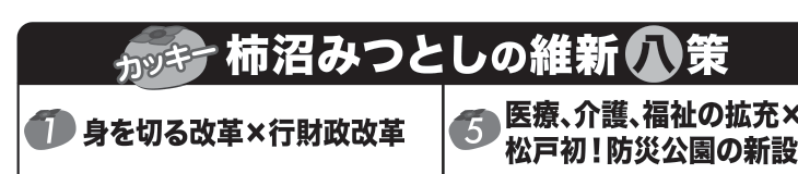 選挙公報に掲載された柿沼みつとし議員の防災公約