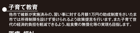 選挙公報に掲載された子育て教育公約