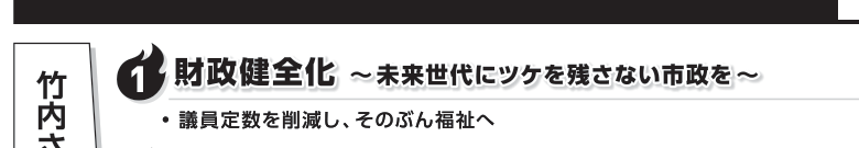 選挙公報に掲載された竹内さちえ議員の財政健全化公約