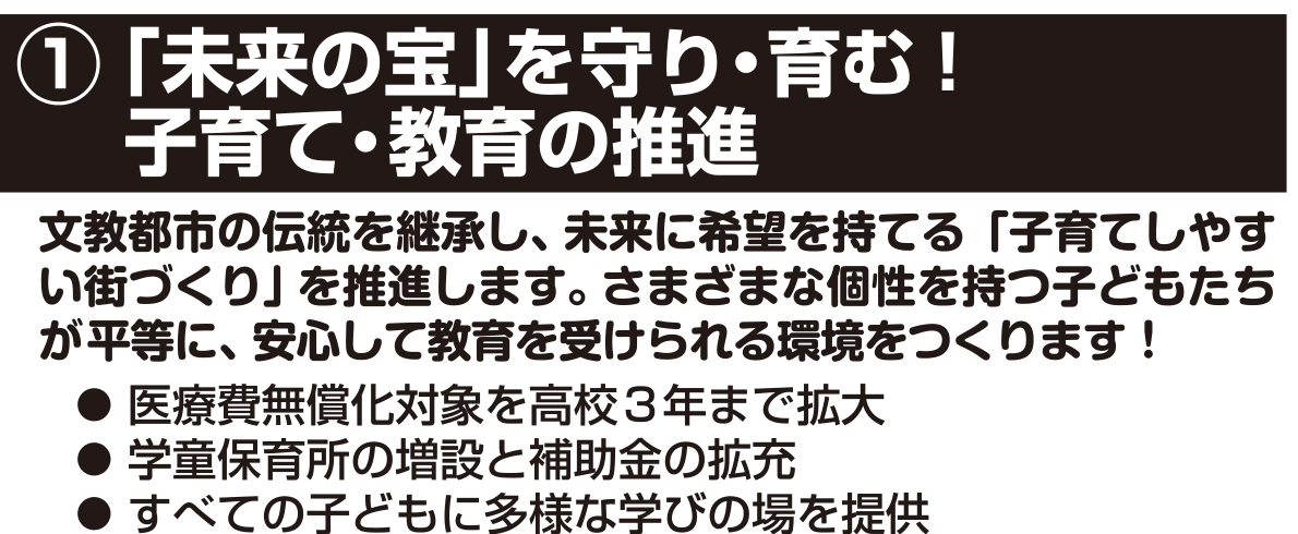 選挙公報記載の子育て・教育の推進
