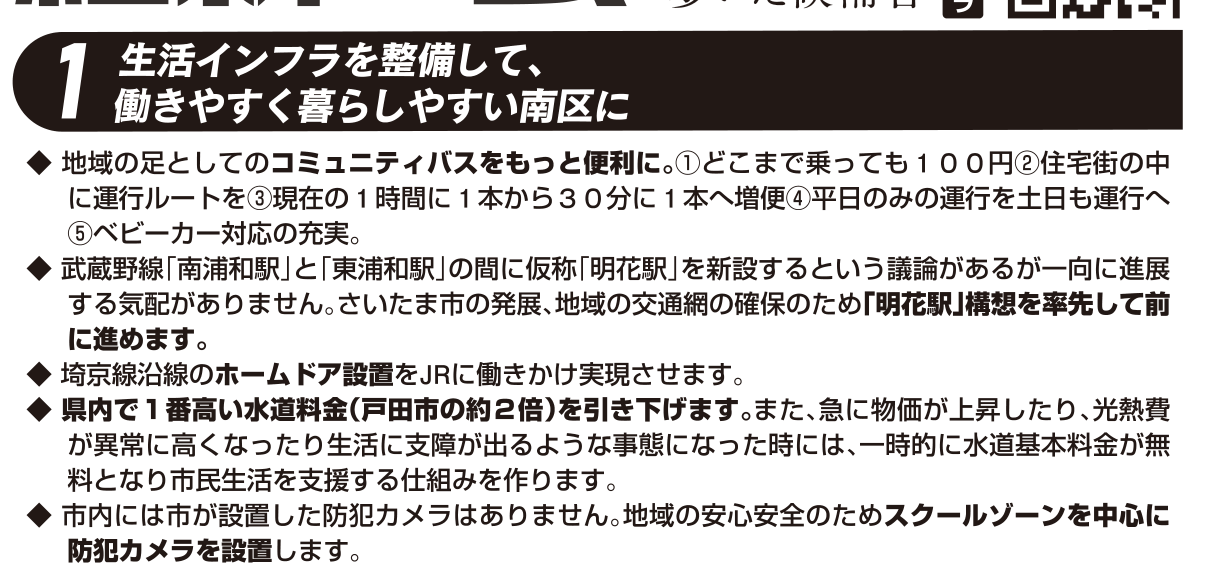 選挙公報記載の生活インフラ整備とホームドア